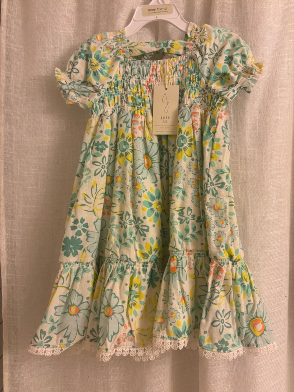 Joie Mint Floral Smocked Tiered Dress with Yellow Accents